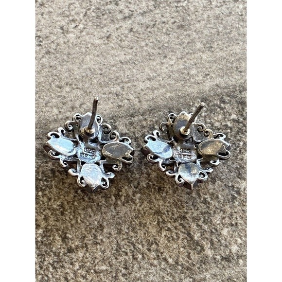 925 CFG Sterling Silver Earrings Oxidized Cross Flower 5.05g - Picture 7 of 11